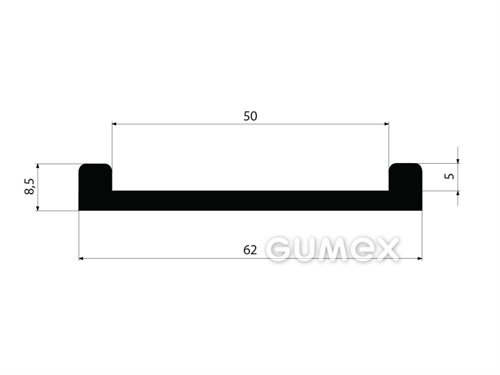 Gumový profil tvaru "C", 62x8,5mm, na hrúbku plechu 5mm, na šírku plechu 50mm, 60°ShA, EPDM, -40°C/+100°C, čierny